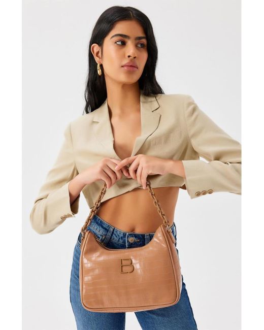 Lucky Bees Brown Gemusterte Hand- Und Schultertasche Mit Kettenriemen Für Damen