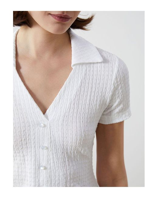 LC Waikiki White Lcw Vision Polo Kragen Strukturierte Bluse Für Damen