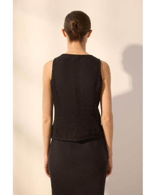 Trendyol Black Schwarze Bluse Aus 100 Leinen Mit Knopfdetail Für Damen