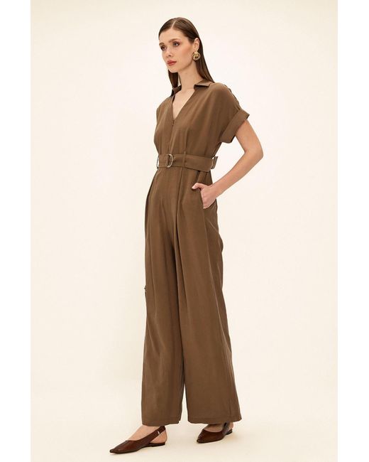 Olcay Natural Kurzärmliger Overall Aus Modal Mit Gürtel Für Damen