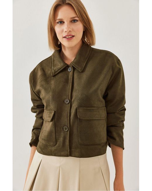 Bianco Lucci Green Wildlederjacke Mit Zwei Taschen Und Knöpfen 2499 Für Damen