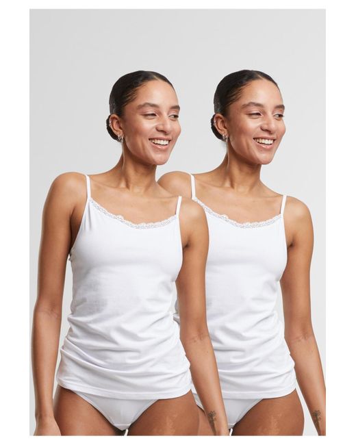 Urban Classics White Ladies Basic Tank Top Cotton Lace 2-Pack Für Damen