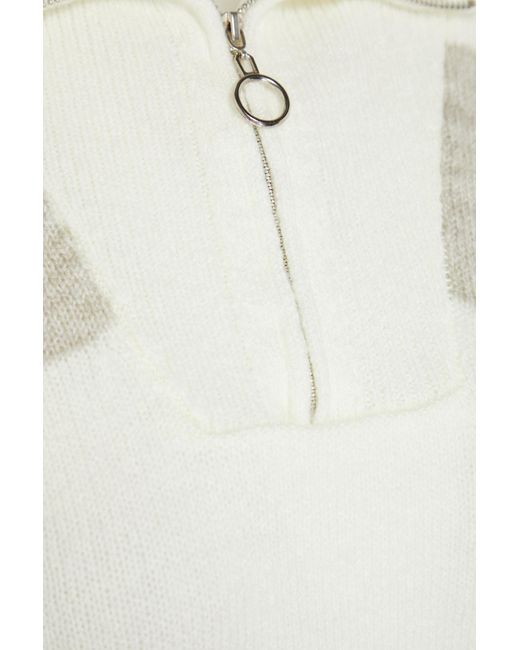 Trendyol White Farbener, weich strukturierter strickpullover mit stehkragen und reißverschluss