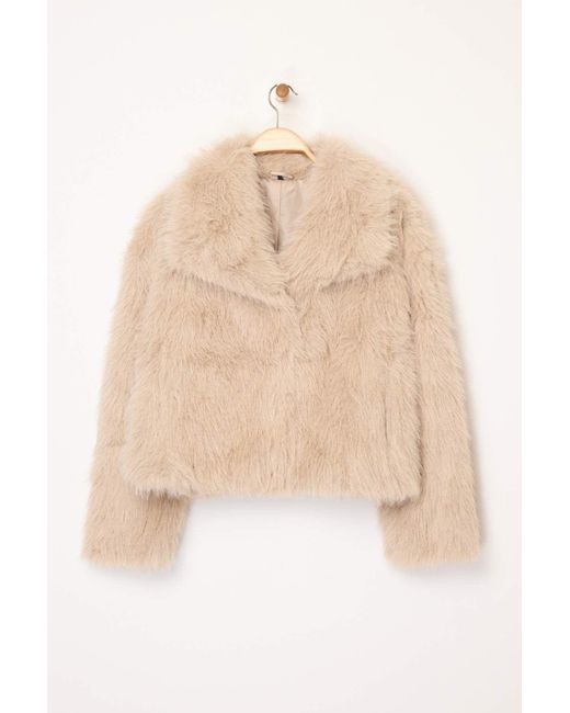 Trendyol Blue Beigefarbener Oversize-Pelzmantel Für Damen