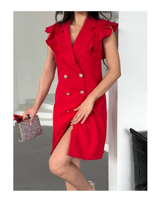 ZF BUTİK Red Jackenkleid Mit Rüschenkragen Für Damen