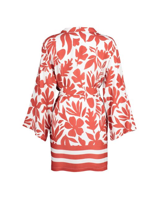 Trendyol Red Er, floral gemusterter kimono und kaftan mit bindedetail-tasche