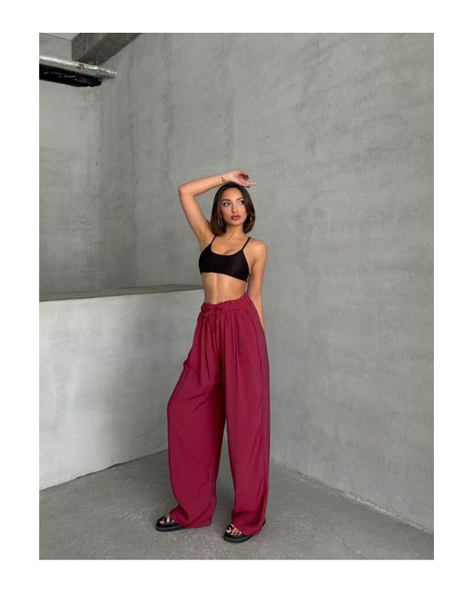 BEJNA Gray Burgunderrote, Drapierte, Weite Maxihose Aus Modal-Mischgewebe Für Damen