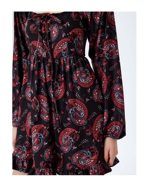 Koton Red Minikleid Mit Schnürkragen Und Langen Ballonärmeln Und Volants Für Damen