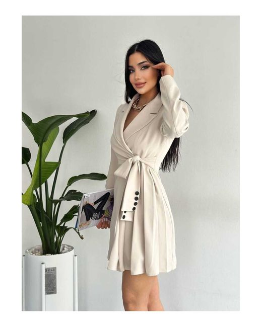 ZF BUTİK Gray Jackenkleid Mit Seitlichen Falten Und Knöpfen Für Damen