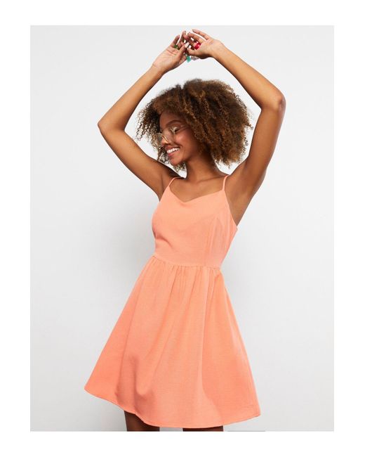 LC Waikiki Orange Kleid Mit V-Ausschnitt Und Geraden Trägern Für Damen