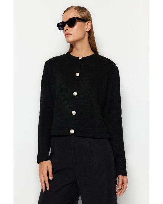 Trendyol Black Strick-Cardigan – Jacken-Look, Basic-Modell Für Damen
