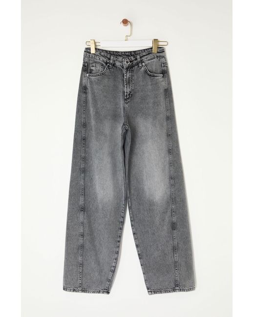 Trendyol Gray Graue Baggy-Jeans Mit Hoher Taille – Skater-Hose Mit Nahtdetails Für Damen