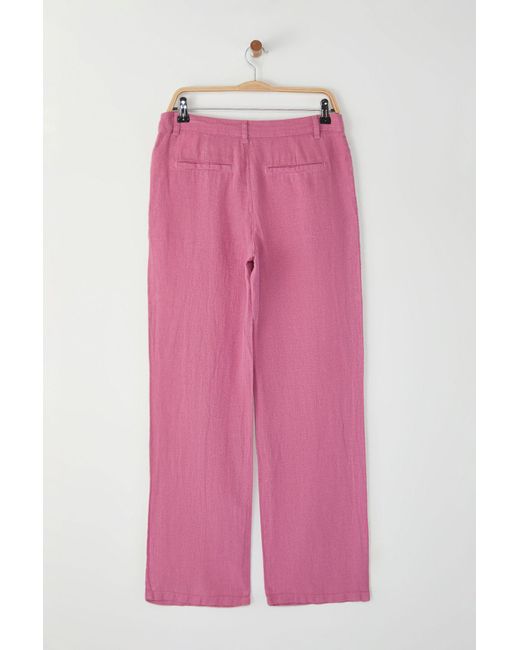 Trendyol Pink Hose Mit Hoher Taille, Dusty Rose, 100 Leinen, Plissiert, Mit Weitem Bein – Für Damen