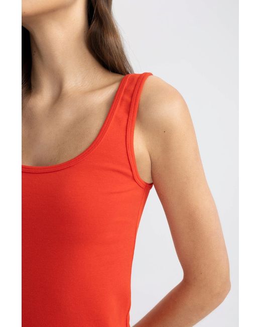 Defacto Red Slim fit schlafanzug mit geripptem kragen, athlete