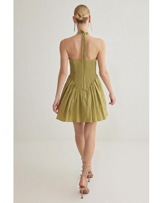 Trendyol Yellow Grünes, Gewebtes Popeline-Kleid Mit A-Ausschnitt Für Damen