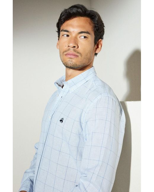 Brooks Brothers Kariertes Slim-Fit-Hemd Aus Leinen Mit Geknöpftem Reversmuster Für Herren in Blue für Herren