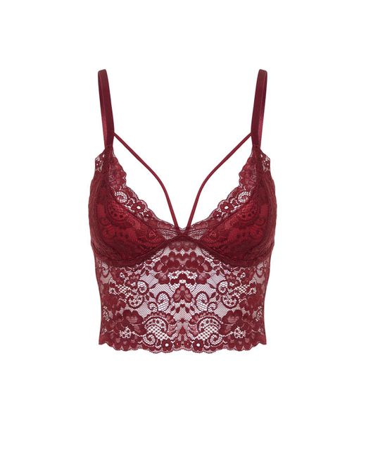 Trendyol Pink Dreieckiges Bustier Mit Kordelzug Aus Bordeauxroter Spitze – Ohne Polsterung Und Bügel Für Damen