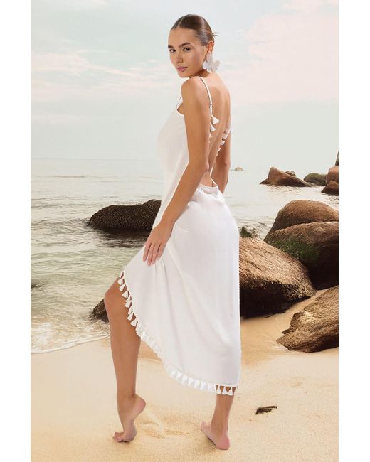 Trendyol Multicolor Ecrufarbenes, Gewebtes Maxi-Strandkleid Mit Quasten Für Damen