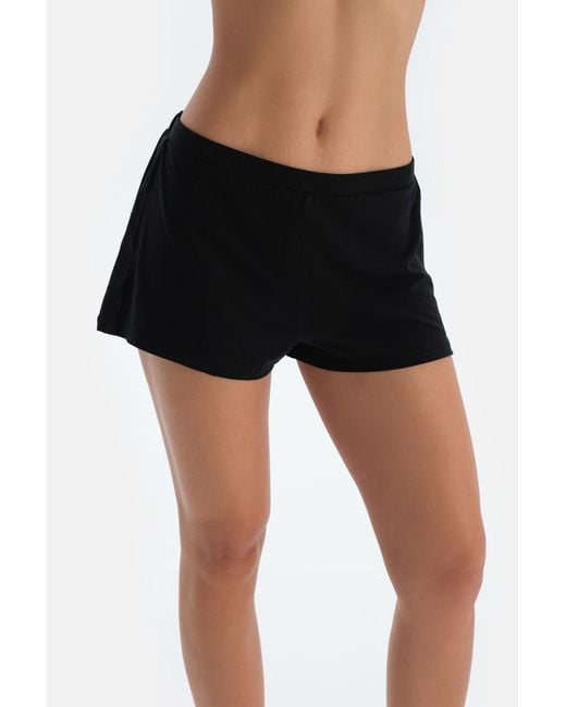 Dagi Black Schwarze Basic-Shorts Mit Seitlichen Streifen Und Spitzendetail Für Damen
