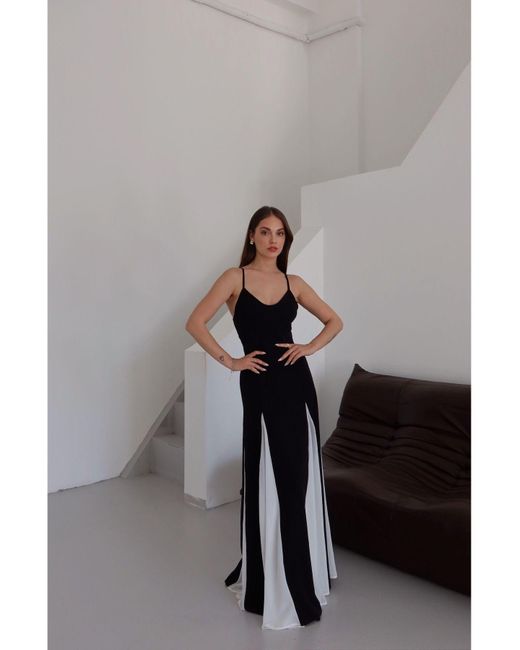 Laluvia Black Weißes Langes Kleid Mit Verstellbaren Trägern – 0205 Für Damen