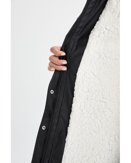 Defacto Black Regenmantel aus kunstleder mit kapuze und plüschfutter im relaxed fit w6258az22au