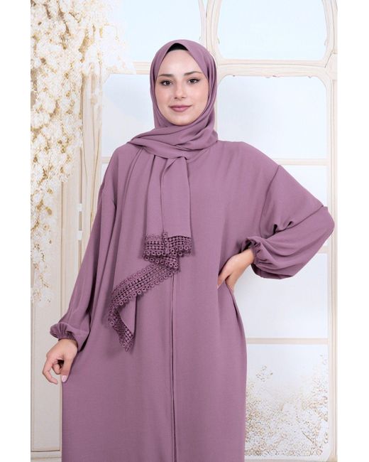 Modamorfo Pink Importierte Krepp-Gebetsmatte Mit Selbstschal-Hals-Reißverschluss Für Damen