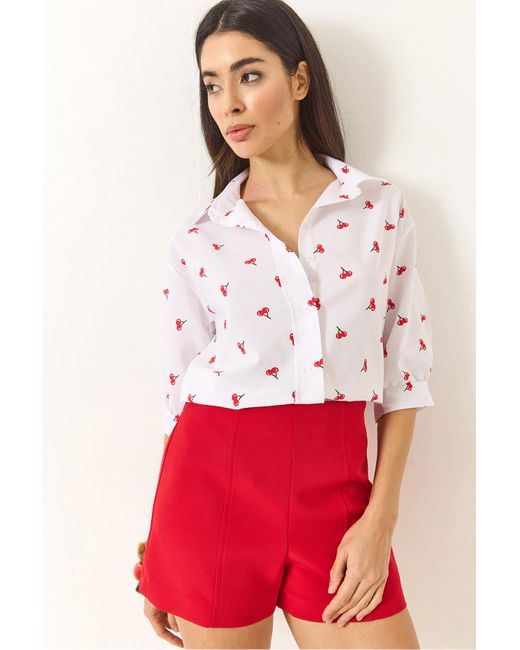 Bianco Lucci Red Hemd Mit Minimalistischem Muster Und Wassermelonenärmeln, Reguläres Hemd 1686 Für Damen