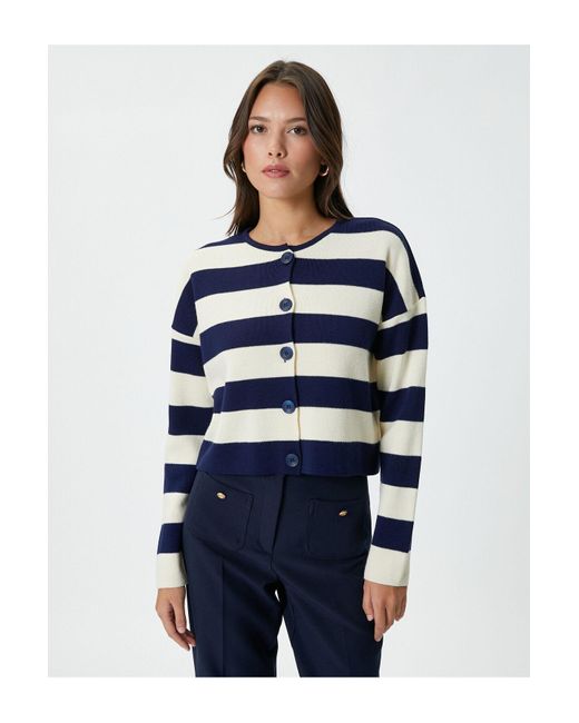 Koton Blue Schulterfreier Cardigan Mit Knöpfen Und Rundhalsausschnitt Aus Acryl Für Damen