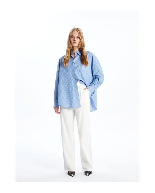 LC Waikiki Blue Standard-Passform-Hose Aus Leinenmischung Für Damen