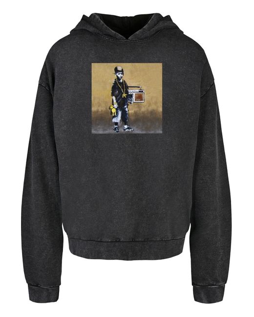 Merchcode Brandalised Übergroßer Kapuzenpullover Mit „Boy With Teddy Picture“-Print Und Acid-Waschung Für Herren in Black für Herren