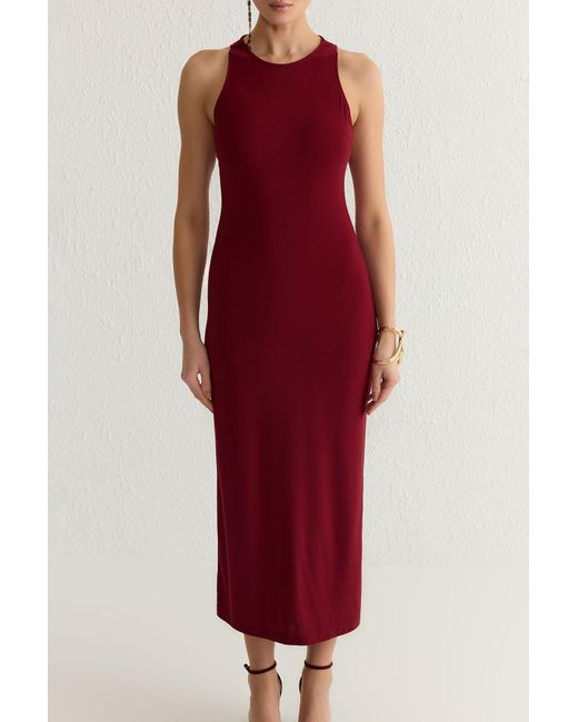 Trendyol Red Burgunderfarbenes, Figurbetontes, Gestricktes, Stilvolles Kleid Für Damen