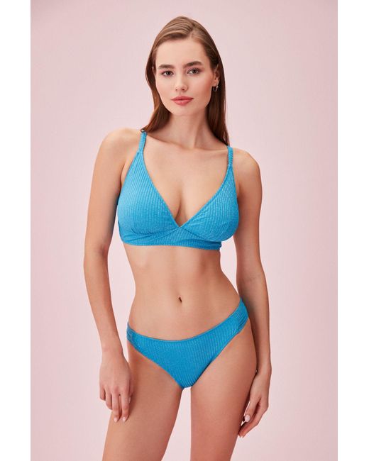 SUWEN Blue Strukturierte bikinihose mit seitlichen falten