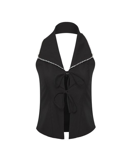 Trendyol Black Schwarze Gewebte Bluse Mit Schnürung Und Detailliertem Ausschnitt Für Damen