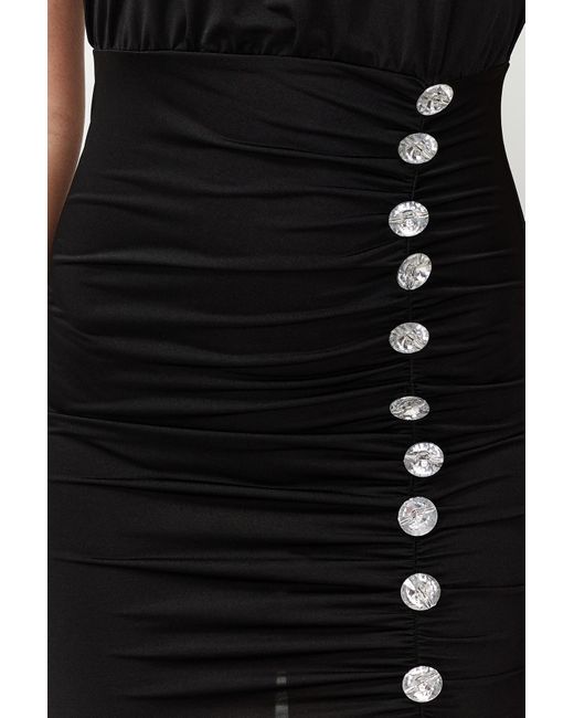 Trendyol Black Es, figurbetontes, glänzendes, mit juwelen besetztes, elegantes abendkleid aus gestricktem satin