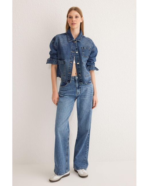 Trendyol Blue Blaue Jeansjacke Mit Taschendetail
