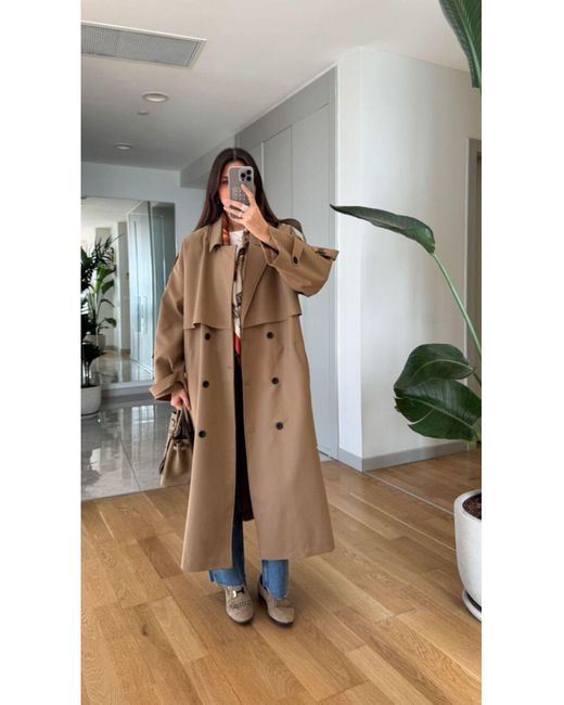 My Blog Gray Karamell Lucky Button Detaillierter Oversize-Trenchcoat-9476 Für Damen