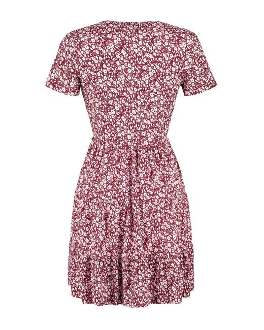 Trendyol Red Burgunderrot Bedrucktes, Zweireihiges Mini-Strickkleid Mit Flexiblem Ausschnitt Für Damen