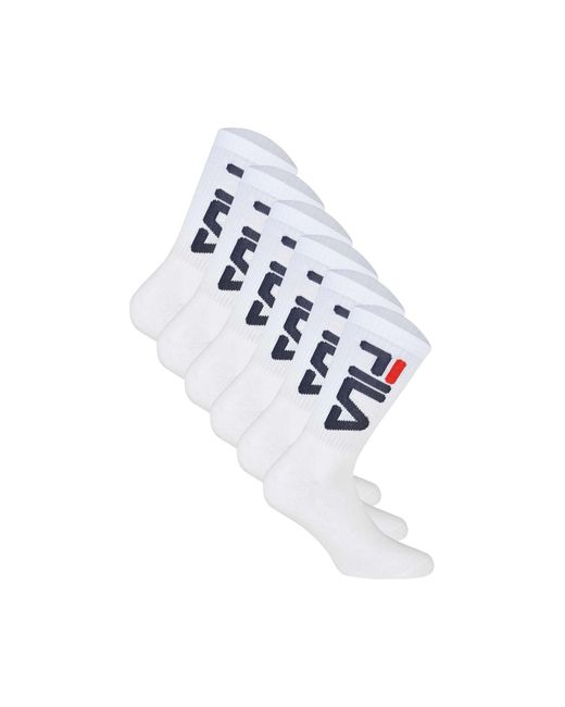 Fila White Unisex socken 6 paar tennissocken, crew socks, frottee, sport, logo - 35-38