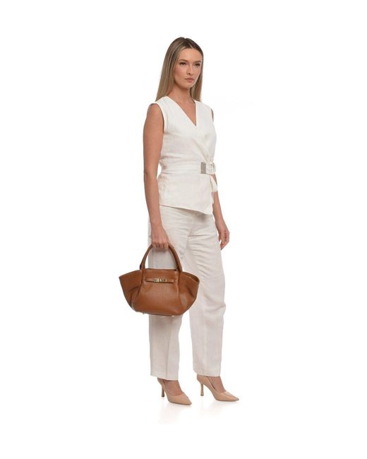 Carla Ferreri Brown Handtasche 100 Rindsleder Oberer Magnetverschluss Reißverschluss Oben Innentasche Mit Reißverschluss Abmessungen: 22X Für Damen