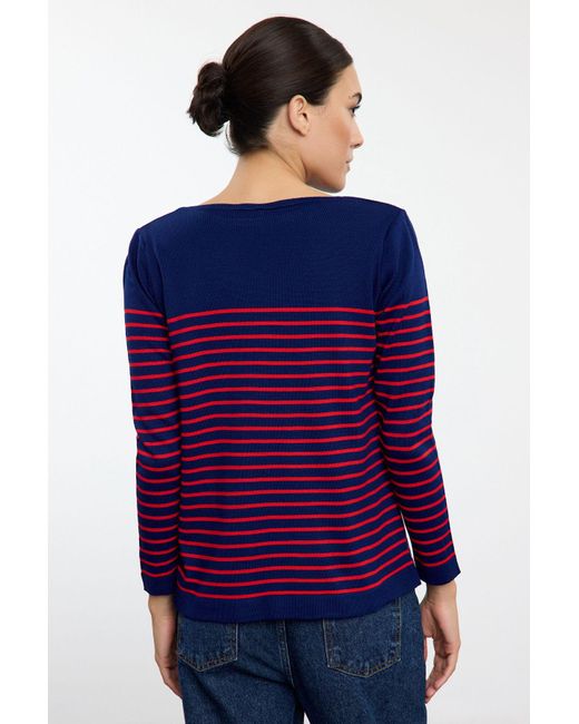 Trendyol Blue Marineblauer Basic-Strickpullover Mit Streifen Für Damen