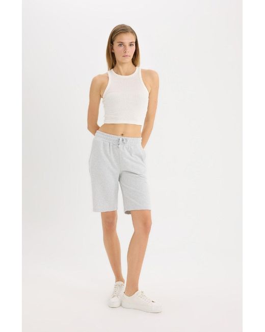 Defacto Gray Regular Fit Normal Taille Gerade Bein Bermuda Shorts W9369Az25Sm Für Damen