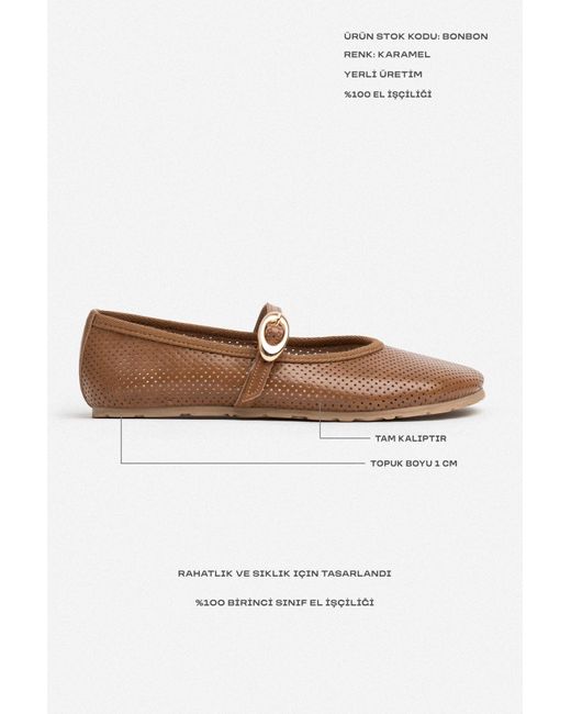 NİŞANTAŞI SHOES Gray Bonbon Caramel Matte Belt Detaillierte Flache Sohle Babet Für Damen