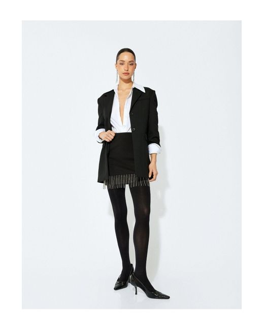 Koton Black Bequemer Standard-Taillen-Minirock Mit Steinen Für Damen