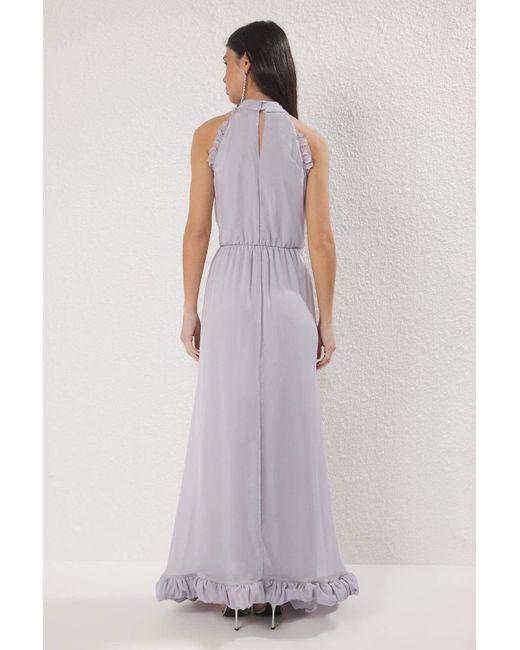 Trendyol Purple Graue, Mit Steinen Verzierte, Detaillierte Röcke, Gewelltes, Gewebtes Maxi-Abendkleid Und Abschlusskleid Für Damen