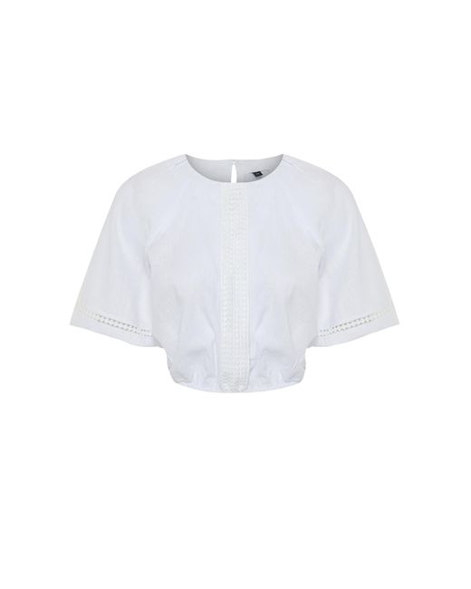 Trendyol White Brode guipure detaillierte griffe rockspitze elastische kurze gewebte bluse