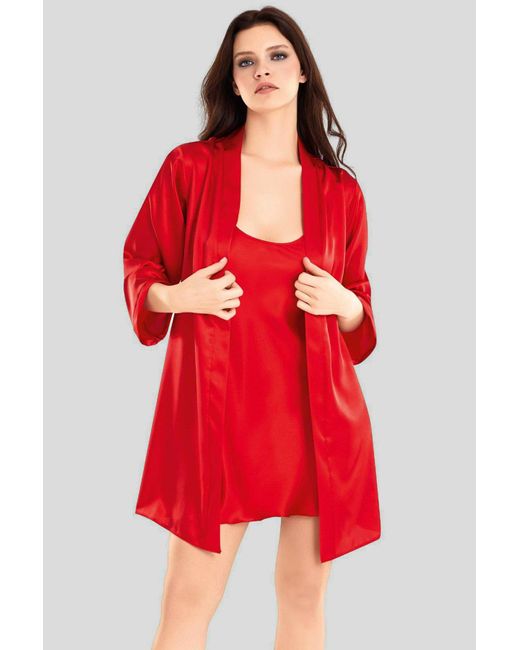 Trendyol Red Nachthemden 2'Li 100 Polyester, Einfarbig, Satin, Gewebt, Nachthemd Für Damen