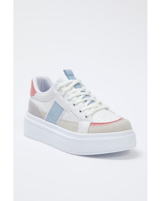 Trendyol White Weiße Farbblock-Schnürschuhe Mit Dicker Sohle Im Retro-Stil Für Damen
