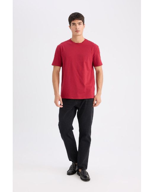 Defacto Neues, Einfarbiges Basic-Kurzarm-T-Shirt Mit Normaler Passform Und Rundhalsausschnitt Für Herren in Red für Herren
