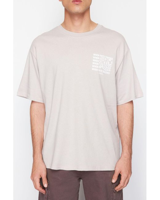 Trendyol Es, entspannt/bequem geschnittenes, kurzärmliges t-shirt aus 100 % baumwolle mit aufgedrucktem text in White für Herren