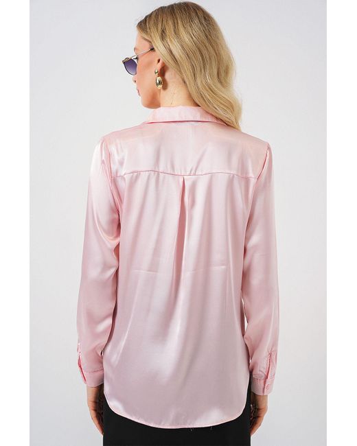 Bigdart Pink 3964 Leicht Fließendes Satinhemd – Für Damen